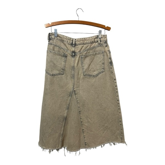 Zara Women's Overdyed Frayed Denim Mid Rise A-line Midi Skirt Size M - Picture 4 of 7